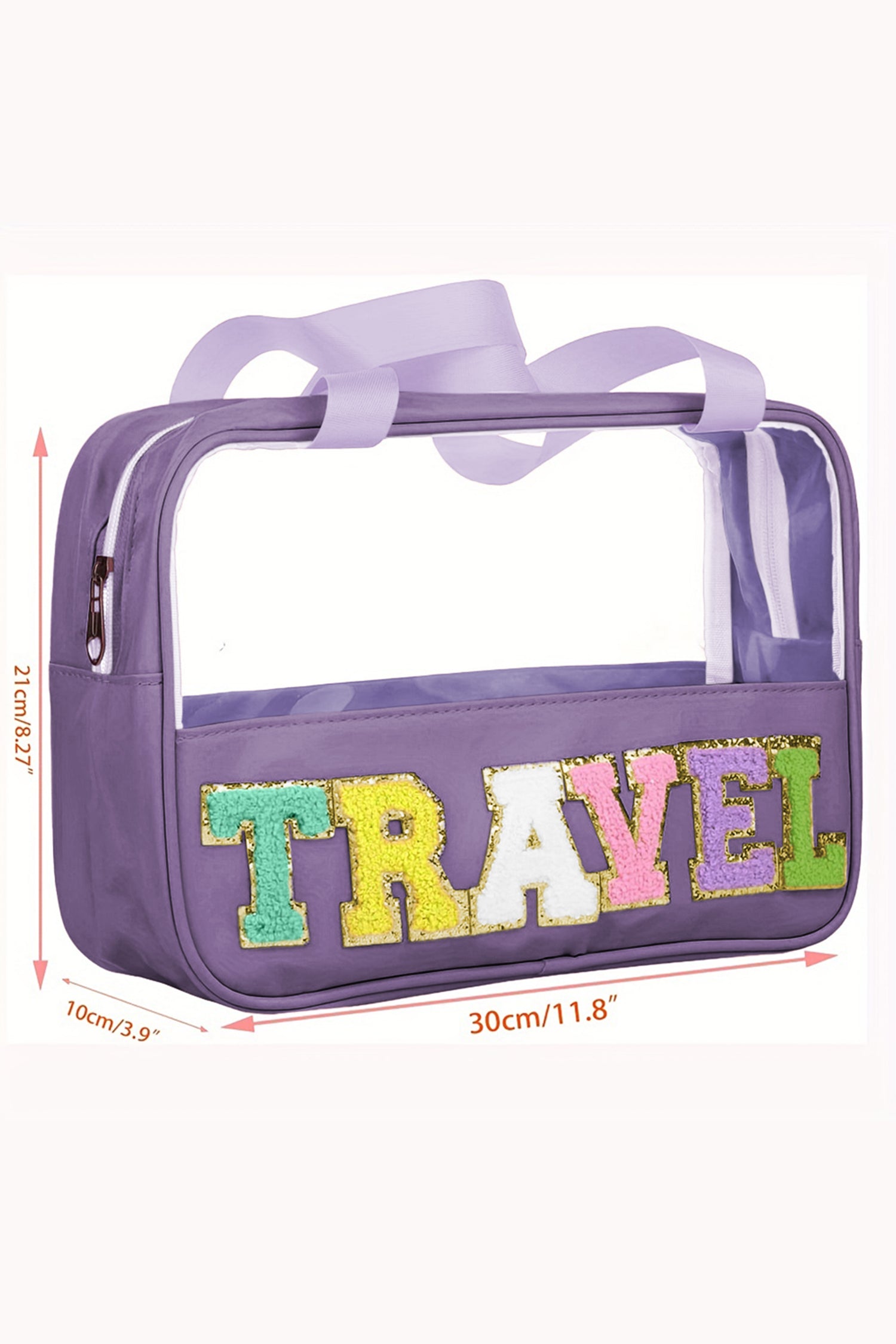 Purple TRAVEL Chenille Letter Clear PVC Makeup Bag-Accessories-MomFashion