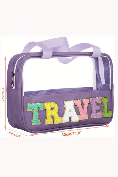 Purple TRAVEL Chenille Letter Clear PVC Makeup Bag-Accessories-MomFashion
