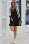 Black Striped Leopard Patchwork Long Sleeve Mini Dress-Dresses-MomFashion