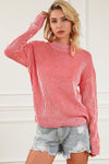 Striped Print Ribbed Trim Round Neck Sweater-Tops-MomFashion