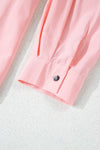Pink Flap Pocket Tab Sleeve Button-Down Plus Size Shirt-Plus Size-MomFashion