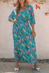 Green Boho Deep V Neck Floral Maxi Dress-Dresses-MomFashion