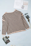 Striped Print Dropped Shoulder Loose Sleeve Sweater-Tops-MomFashion