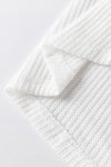 White Contrast Patched Exposed Seam Waffle Knit Henley Top-Tops-MomFashion