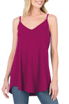 Pitaya Pink Spaghetti Strap V-Neck Flowy Tunic Tank Top-Tops-MomFashion