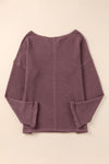 purple Waffle Knit Loose Long Sleeve Top-Tops-MomFashion