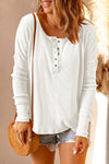 White Waffle Knit Henley Top-Tops-MomFashion