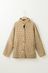 Khaki Quilted Button Front Funnel Neck Jacket-Outerwear-MomFashion