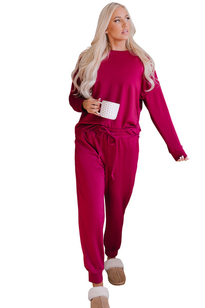 Long Sleeve Pullover and Jogger Pants Lounge Set-Loungewear-MomFashion