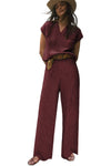 Fiery Red Knitted V Neck Sweater and Casual Pants Set-Loungewear-MomFashion