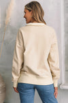 Khaki Ribbed Hem Snap Button Neckline Sweatshirt with Pocket-Tops-MomFashion