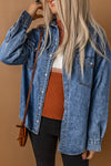 Chest Pockets Long Sleeve Denim Shirt Jacket-Outerwear-MomFashion