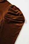 Chestnut Frilled Collar Puff Sleeve Velvet Top-Tops-MomFashion