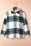 Green Hooded Plaid Button Front Shacket-Outerwear-MomFashion