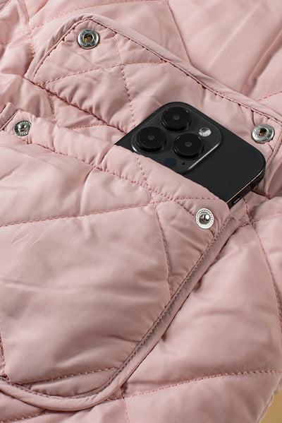 Pink Fleece Lined Quilted Vest Coats-Outerwear-MomFashion