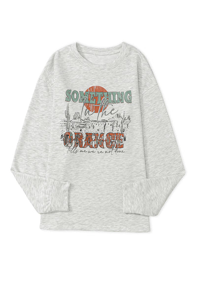 Gray SOMETHING ORANGE Graphic Relaxed Sweatshirt-Tops-MomFashion