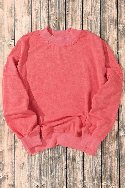 Drop Shoulder Crew Neck Pullover Sweatshirt-Tops-MomFashion