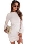 Apricot Tactile Texture Split Long Sleeve Knit Dress-Dresses-MomFashion