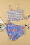 White Printed Smocked High waisted swimsuits-Swimwear-MomFashion