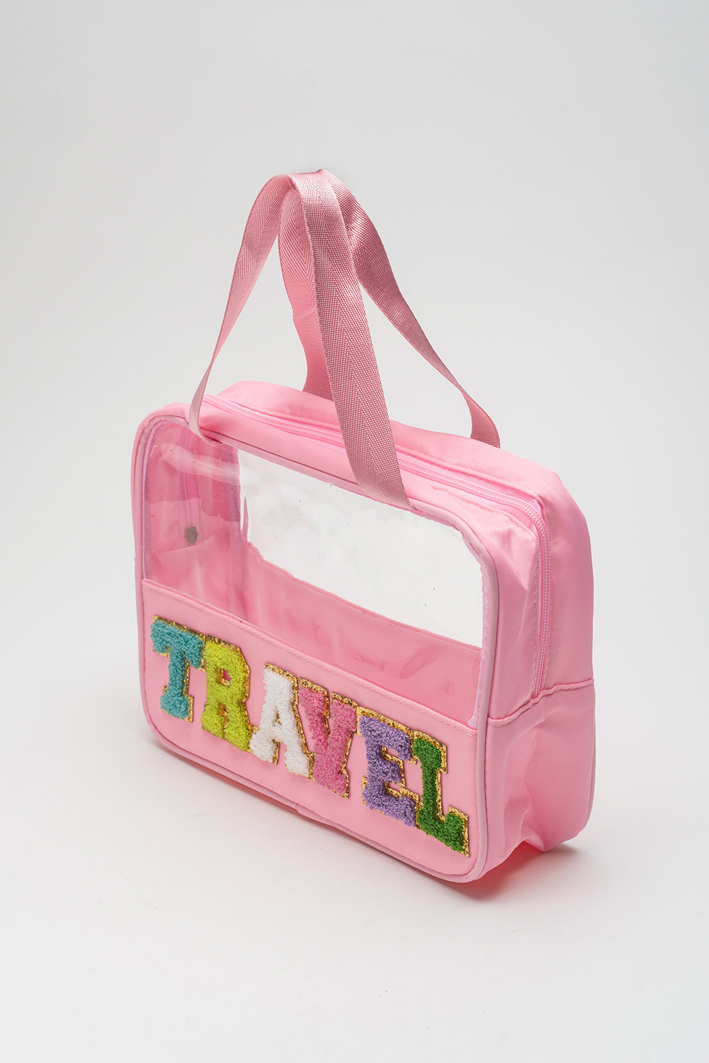 Light Pink TRAVEL Chenille Letter Clear PVC Makeup Bag-Accessories-MomFashion