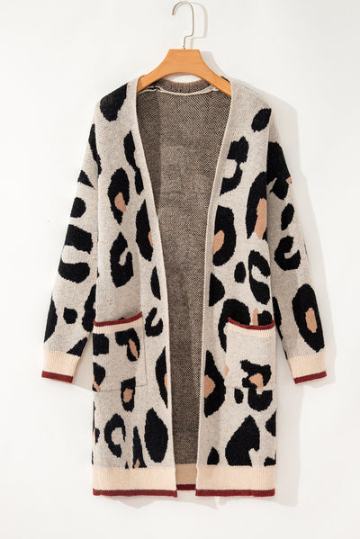 Leopard Animal Print Open Midi Cardigan-Tops-MomFashion