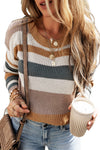 Camel Classic Round Neck Colorblock Knit Sweater-Tops-MomFashion