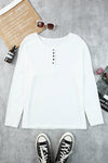 White Waffle Knit Henley Top-Tops-MomFashion