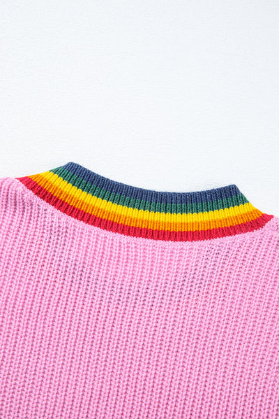 Bonbon Merry & Bright Colorful Stripes Trim Sweater-Tops-MomFashion