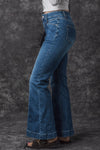 Blue High Waist Seam Stitching Pocket Flare Jeans-Bottoms-MomFashion