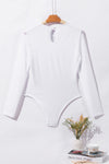 White Mesh Splicing Back Cutout Long Sleeve Bodysuit-Tops-MomFashion