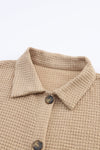 Khaki Waffle Knit Button Up Casual Shirt-Tops-MomFashion