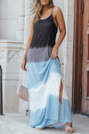 Sky Blue Spaghetti Strap Tie Dye Slit Maxi Dress-Dresses-MomFashion