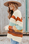 Crew Neck Drop-shoulder Striped Color Block Sweater-Tops-MomFashion