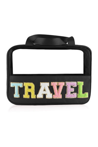 Black TRAVEL Chenille Letter Clear PVC Makeup Bag-Accessories-MomFashion