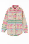 Multicolor Western Aztec Print Button Flap Pocket Shacket-Outerwear-MomFashion