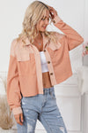 Orange Textured Waffle Knit Chest Pockets Cropped Shacket-Outerwear-MomFashion