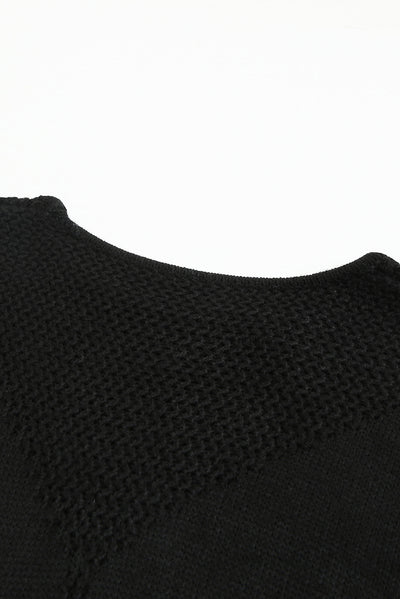 Black Two-Tone Chevron Pullover Sweater-Tops-MomFashion