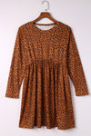 Brown Leopard Long Sleeve Babydoll Dress-Dresses-MomFashion