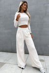 Beige Crop Top and Wide Leg Pants Two Piece Set-Loungewear-MomFashion