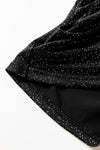 Black Glitter Wrap V Neck Tie Hem Puff Sleeve Blouse-Tops-MomFashion