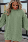 Green Ribbed Corded Oversized Sweatshirt-Tops-MomFashion