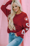 Red Sequined Heart Printed Sleeves Valentine Fashion Top-Graphic-MomFashion