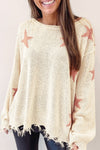 Beige Starry Long Sleeve Raw Hem Sweater-Tops-MomFashion