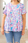 Purple Vibrant Botanical Print Frill Short Sleeve Plus Size Top-Plus Size-MomFashion