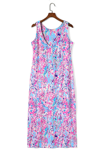 Purple Abstract Floral Print Sleeveless Maxi Dress-Dresses-MomFashion