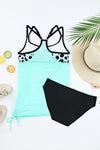 Sky Blue Leopard Printed Lined Tankini Swimsuit-Swimwear-MomFashion