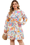 Orange Paisley Floral Print Belted Plus Size Dress-Plus Size-MomFashion