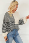 Black Neutral Colorblock Tie Back Sweater-Tops-MomFashion