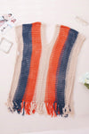 Multicolor Striped Tassel Crochet V Neck Beach Cover Up-Swimwear-MomFashion