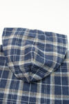 Blue Plaid Pattern Sherpa Lined Hooded Shacket-Outerwear-MomFashion